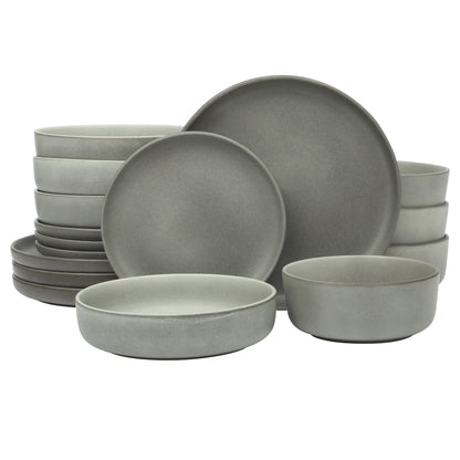 Gibson Elite Pasco 16 Piece (Service for 4) Plates and Bowls Double Bowl Reactive Glaze Dishes Stoneware Ceramic Dinnerware Set