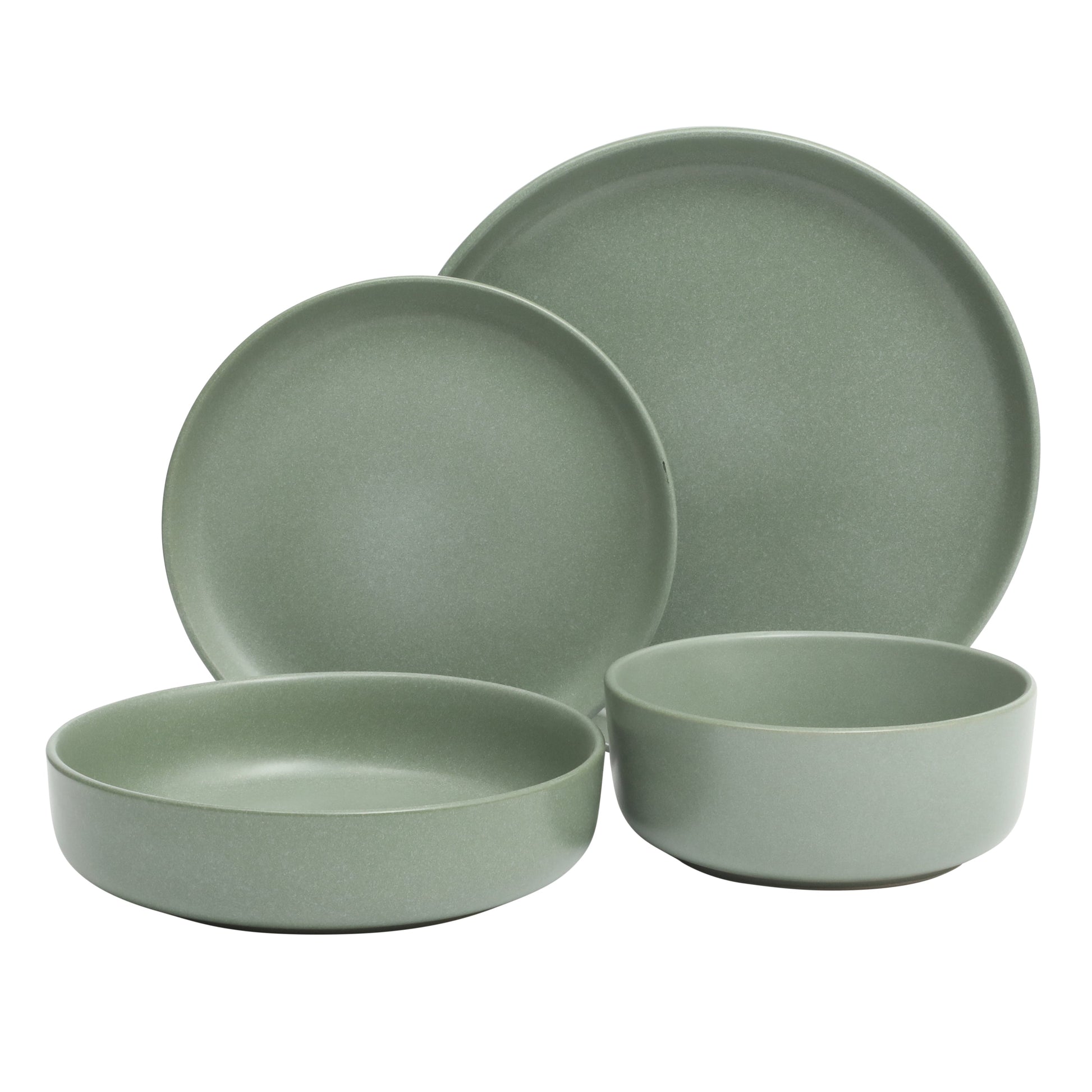 Gibson Elite Pasco 16 Piece (Service for 4) Plates and Bowls Double Bowl Reactive Glaze Dishes Stoneware Ceramic Dinnerware Set