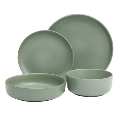 Gibson Elite Pasco 16 Piece (Service for 4) Plates and Bowls Double Bowl Reactive Glaze Dishes Stoneware Ceramic Dinnerware Set