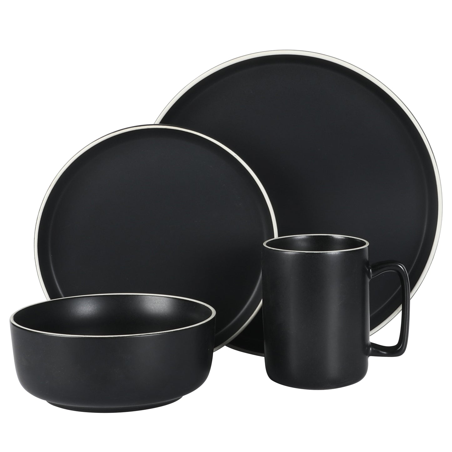 Gibson Home Zuma Nuevo 32 Piece Plates, Bowls, and Mug (Service for 8) Dinnerware Set - Black