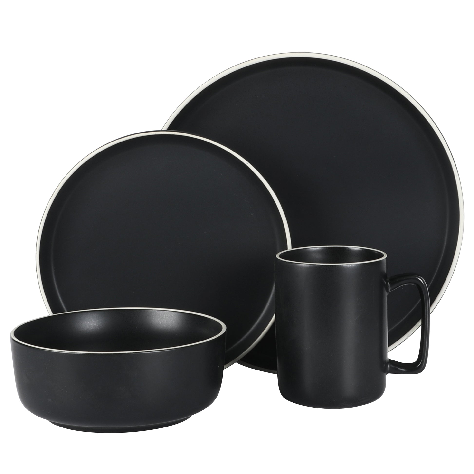 Gibson Home Zuma Nuevo 32 Piece Plates, Bowls, and Mug (Service for 8) Dinnerware Set - Black