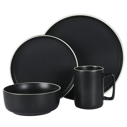 Gibson Home Zuma Nuevo 32 Piece Plates, Bowls, and Mug (Service for 8) Dinnerware Set - Black