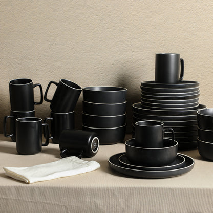 Gibson Home Zuma Nuevo 32 Piece Plates, Bowls, and Mug (Service for 8) Dinnerware Set - Black