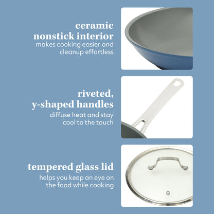 Sur La Table Kitchen Essentials Cool Commune Hard Anodized 10 Piece PFA Free Ceramic Non stick Interior Forged Durable Aluminum Pots and Pans Cookware Set