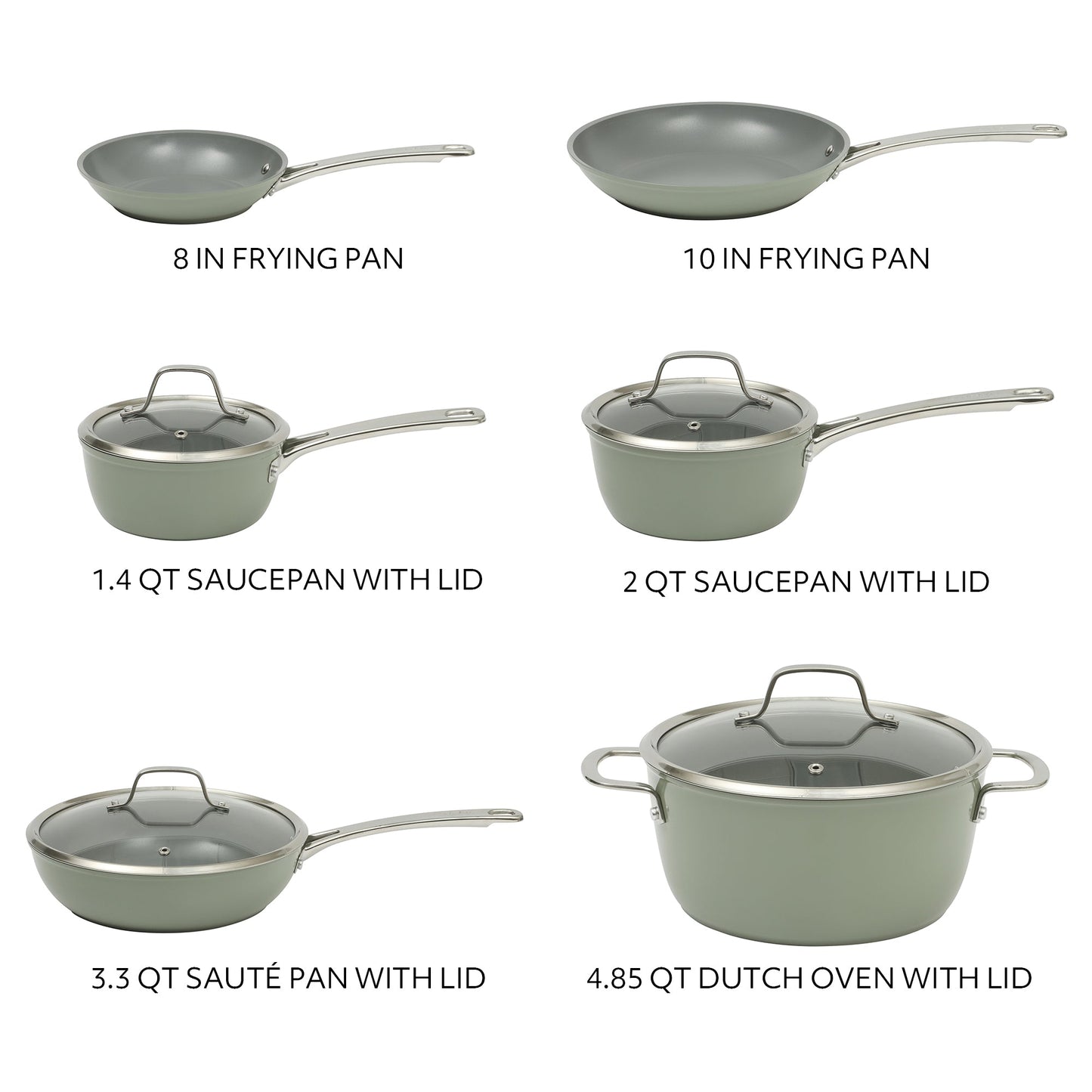 Sur La Table Kitchen Essentials Cool Commune Hard Anodized 10 Piece PFA Free Ceramic Non stick Interior Forged Durable Aluminum Pots and Pans Cookware Set