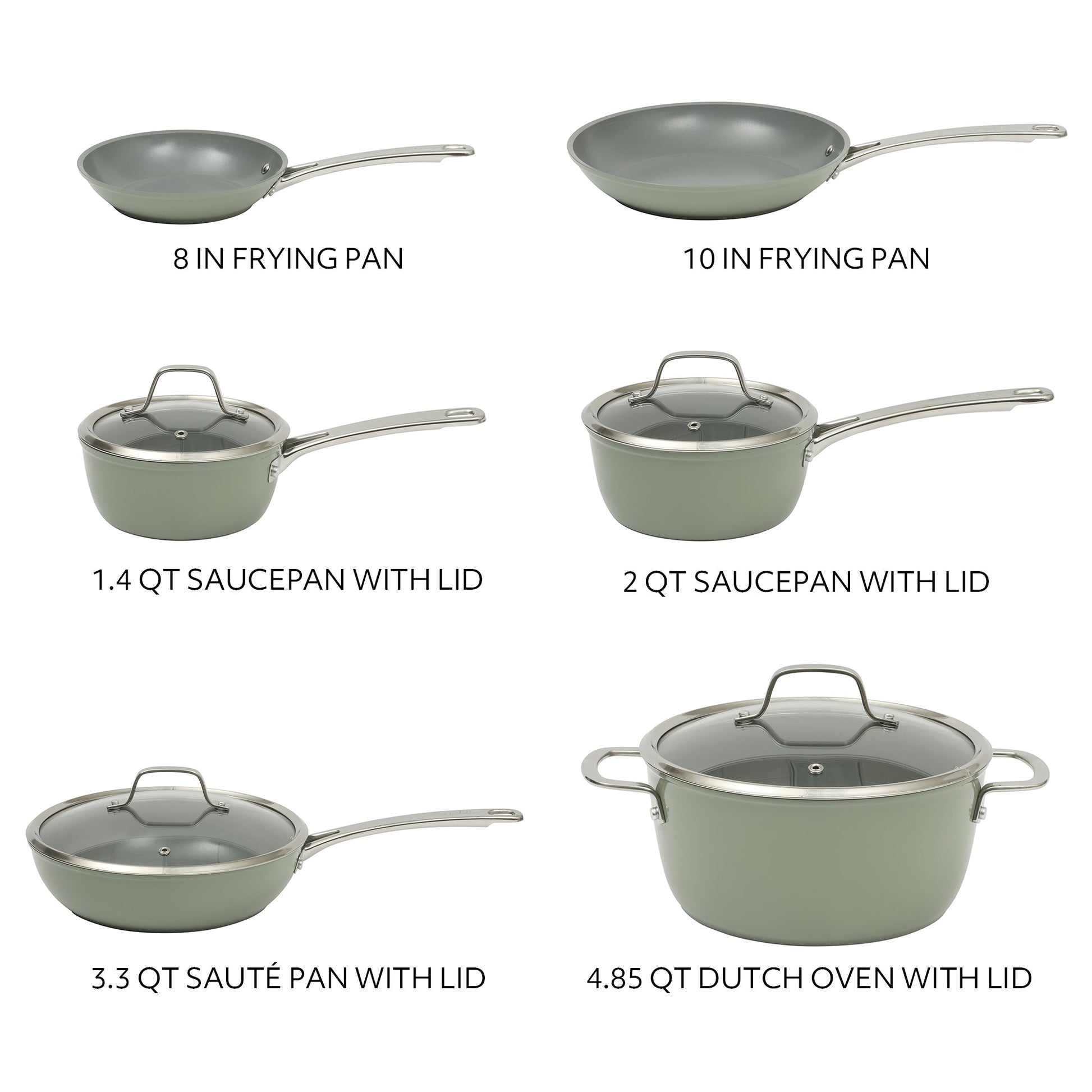Sur La Table Kitchen Essentials Cool Commune Hard Anodized 10 Piece PFA Free Ceramic Non stick Interior Forged Durable Aluminum Pots and Pans Cookware Set