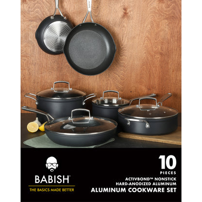 Babish 10 Piece Hard Anodized Titanium Forever Non Stick Technology Durable Pots and Pans Cookware Set - Black