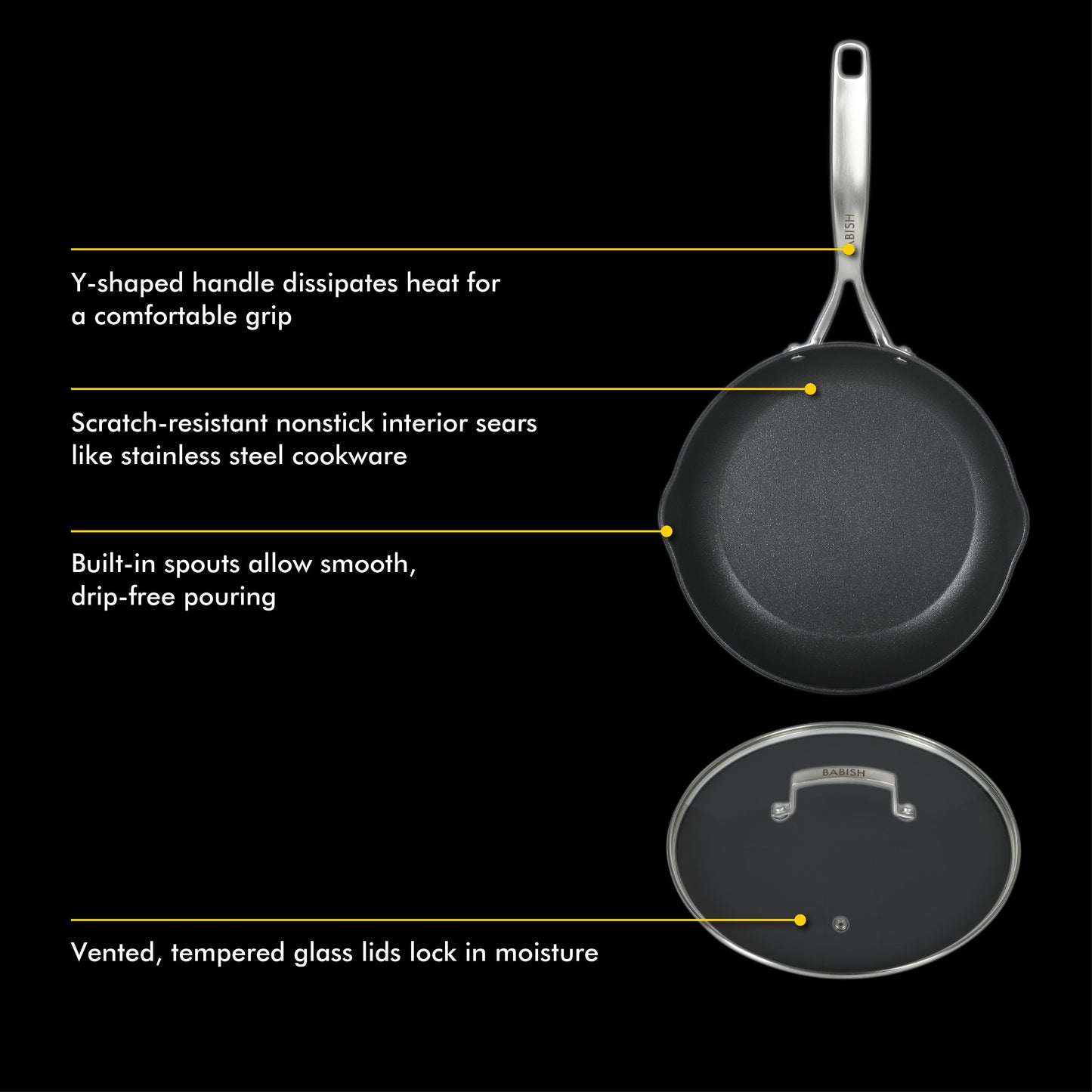 Babish 10 Piece Hard Anodized Titanium Forever Non Stick Technology Durable Pots and Pans Cookware Set - Black