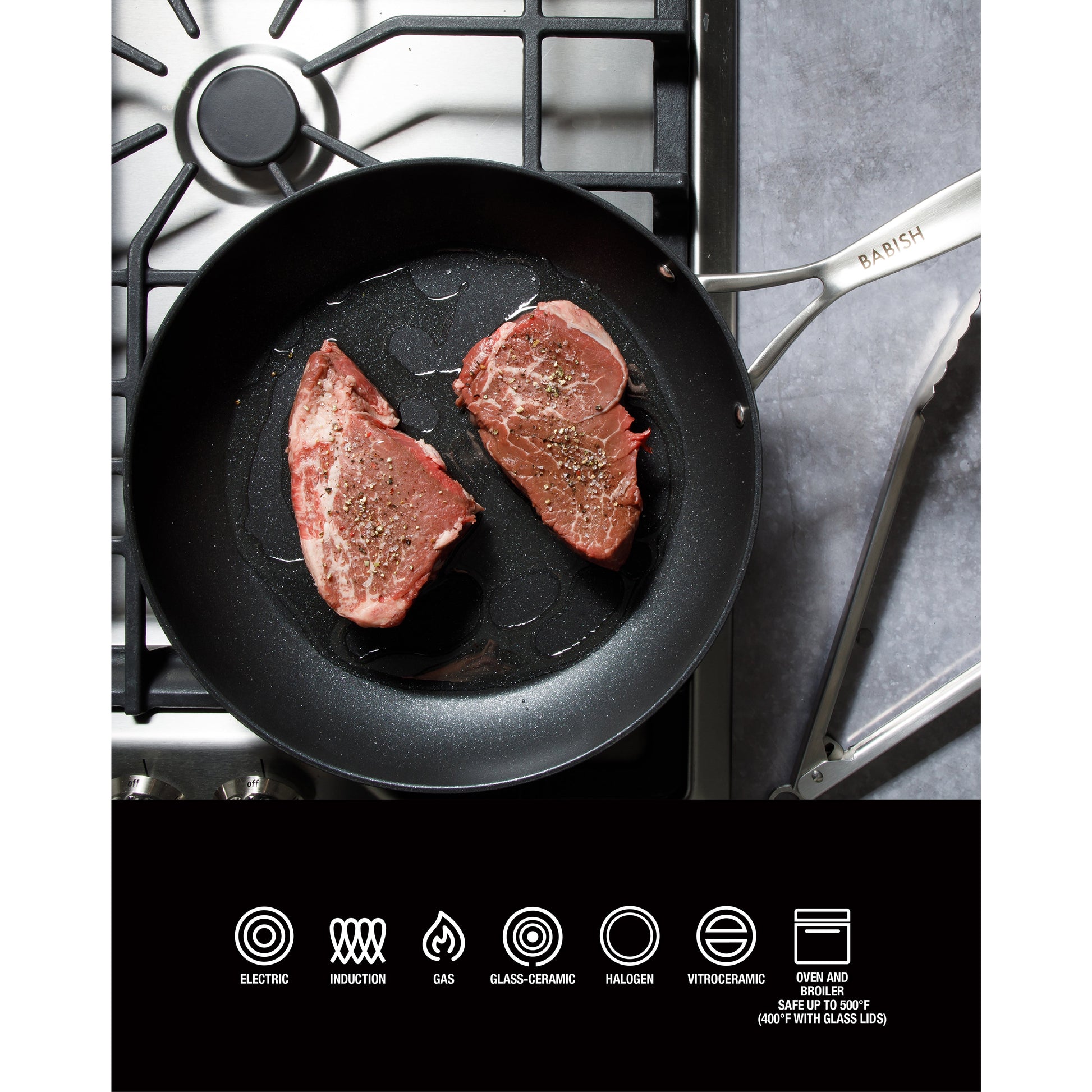 Babish 10 Piece Hard Anodized Titanium Forever Non Stick Technology Durable Pots and Pans Cookware Set - Black
