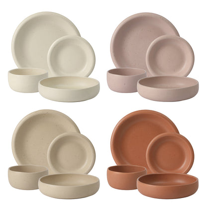 Bloomhouse Corsica Clay 16 Piece Double Bowl Stoneware Reactive Glaze Dinnerware Set