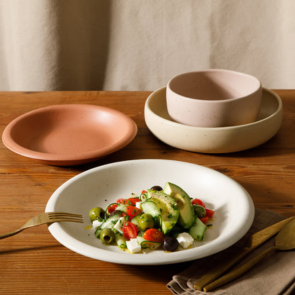 Bloomhouse Corsica Clay 16 Piece Double Bowl Stoneware Reactive Glaze Dinnerware Set