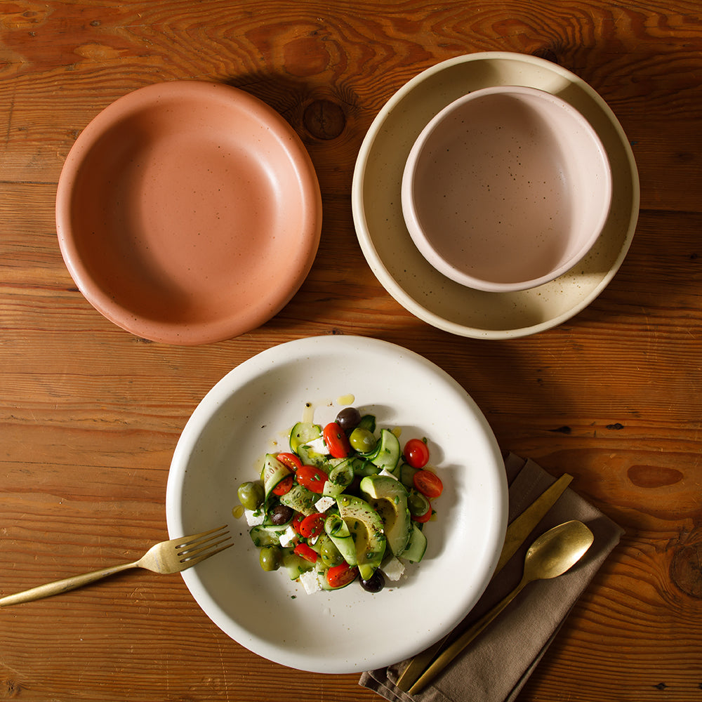 Bloomhouse Corsica Clay 16 Piece Double Bowl Stoneware Reactive Glaze Dinnerware Set