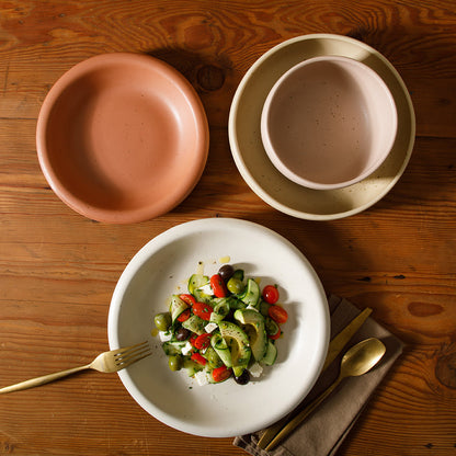 Bloomhouse Corsica Clay 16 Piece Double Bowl Stoneware Reactive Glaze Dinnerware Set