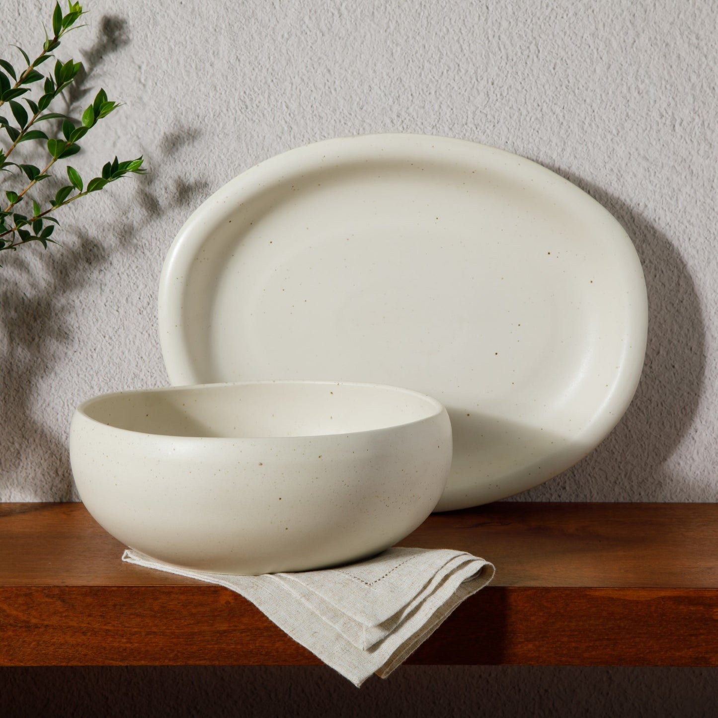Bloomhouse Corsica Clay 2 Piece Oval Platter and Bowl Serving Set - Sea Salt White