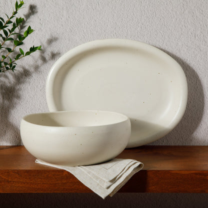 Bloomhouse Corsica Clay 2 Piece Oval Platter and Bowl Serving Set - Sea Salt White