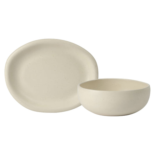 Bloomhouse Corsica Clay 2 Piece Oval Platter and Bowl Serving Set - Sea Salt White
