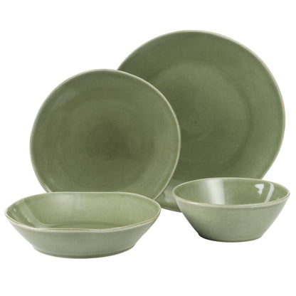 Bloomhouse Montecito Breeze 16 Piece (Service for 4) Double Plates and Bowls Stoneware Reactive Glaze Dinnerware Set
