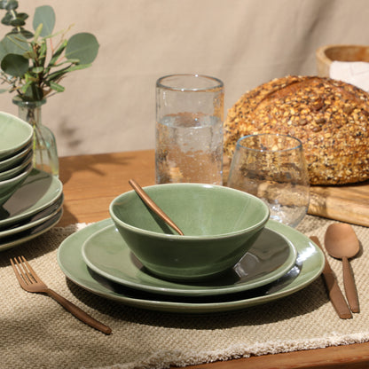 Bloomhouse Montecito Breeze 16 Piece (Service for 4) Double Plates and Bowls Stoneware Reactive Glaze Dinnerware Set