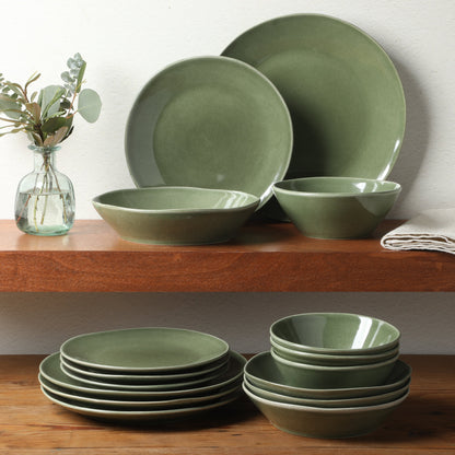 Bloomhouse Montecito Breeze 16 Piece (Service for 4) Double Plates and Bowls Stoneware Reactive Glaze Dinnerware Set