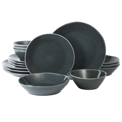 Bloomhouse Montecito Breeze 16 Piece (Service for 4) Double Plates and Bowls Stoneware Reactive Glaze Dinnerware Set