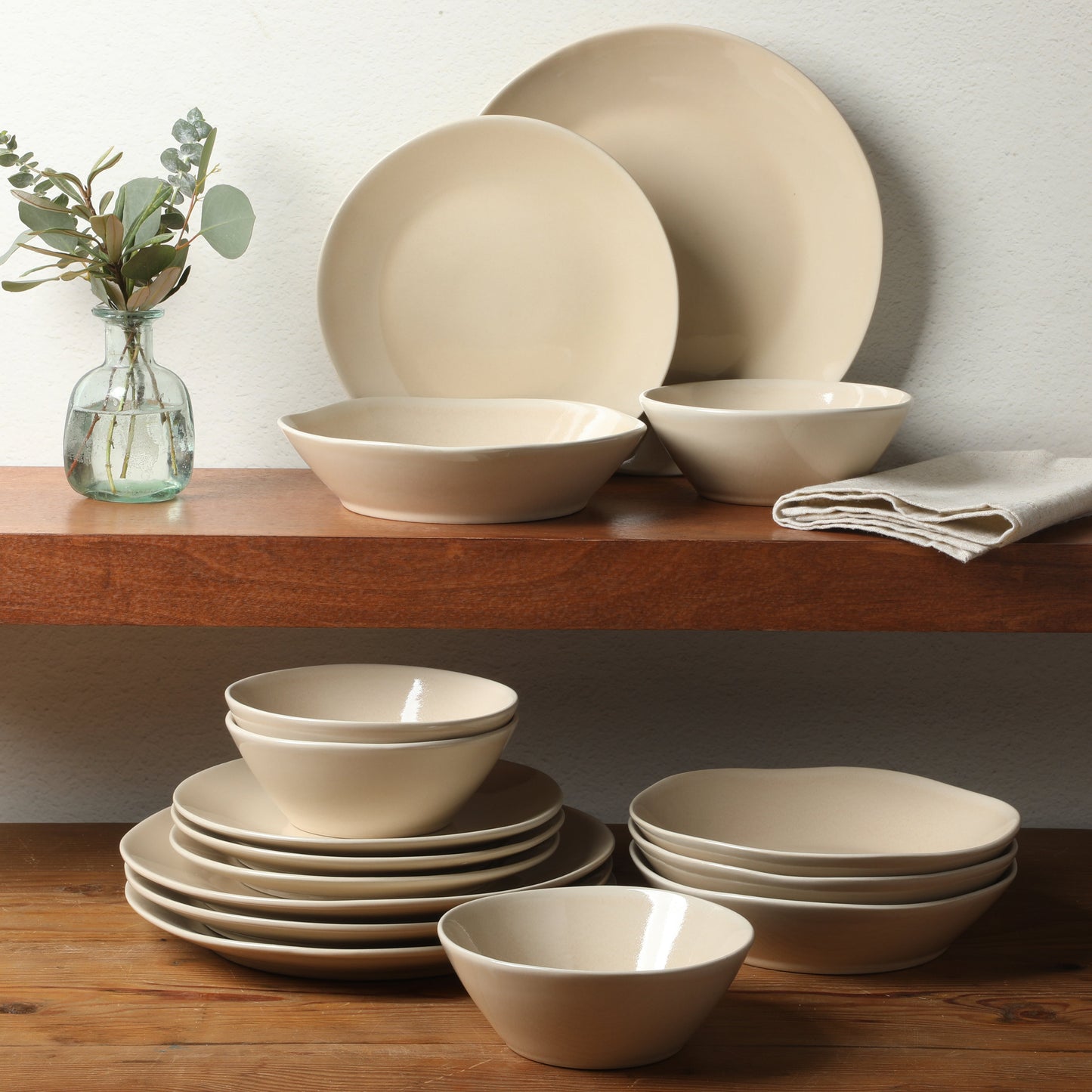 Bloomhouse Montecito Breeze 16 Piece (Service for 4) Double Plates and Bowls Stoneware Reactive Glaze Dinnerware Set