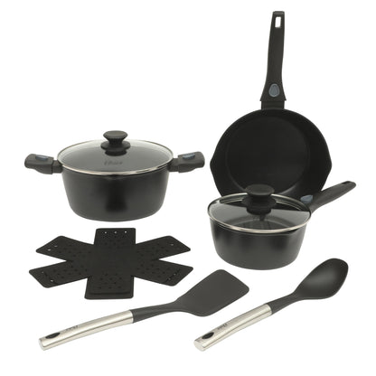 Oster SmartHandle Advance 13-Piece Nonstick Cookware Set – Matte Black Finish, Induction Base, Detachable Handles, Forged Aluminum, Oven & Dishwasher Safe, With Utensils & Pan Protectors