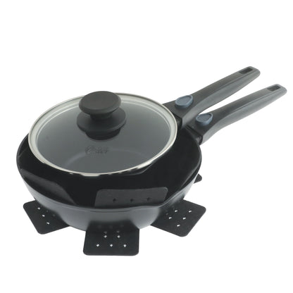 Oster SmartHandle Advance 13-Piece Ceramic Nonstick Cookware Set – Matte Black Finish, Gray Interior, Induction Base, Detachable Handles, Oven & Dishwasher Safe, With Utensils & Pan Protectors