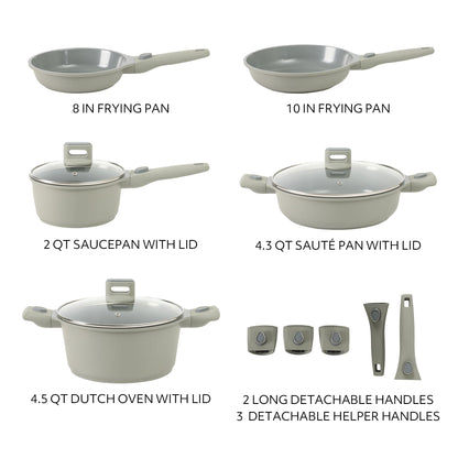 Sur La Table Kitchen Essentials 13 Piece Detachable Handle Pots and Pans Premium PFA Free Premium Ceramic Induction Cookware Set