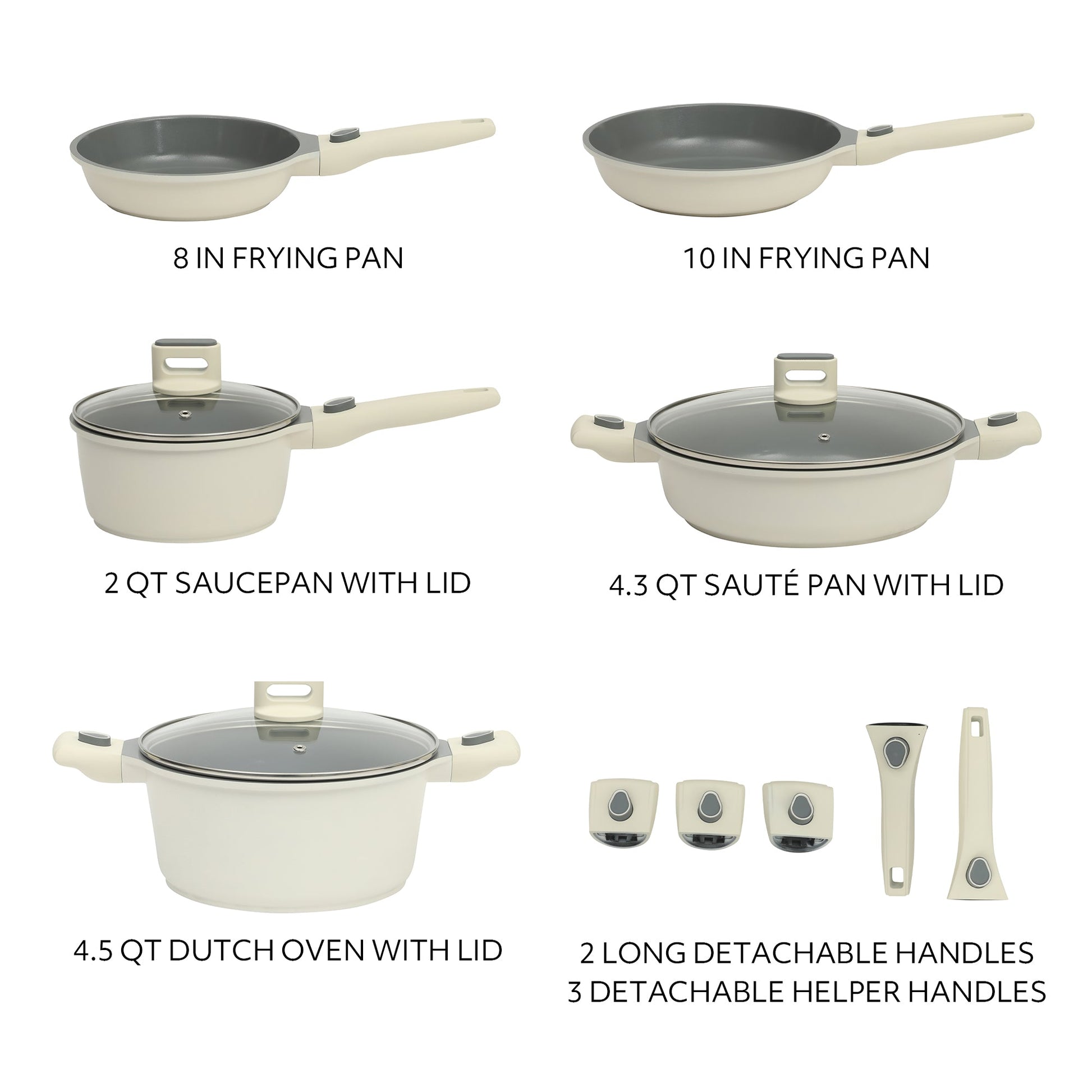 Sur La Table Kitchen Essentials 13 Piece Detachable Handle Pots and Pans Premium PFA Free Premium Ceramic Induction Cookware Set