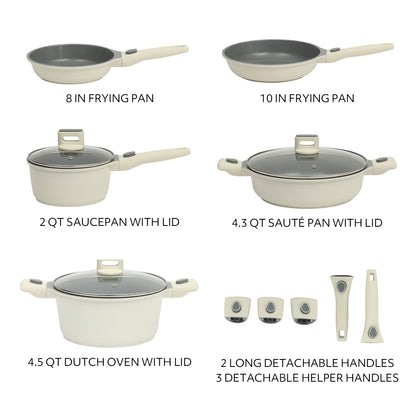 Sur La Table Kitchen Essentials 13 Piece Detachable Handle Pots and Pans Premium PFA Free Premium Ceramic Induction Cookware Set