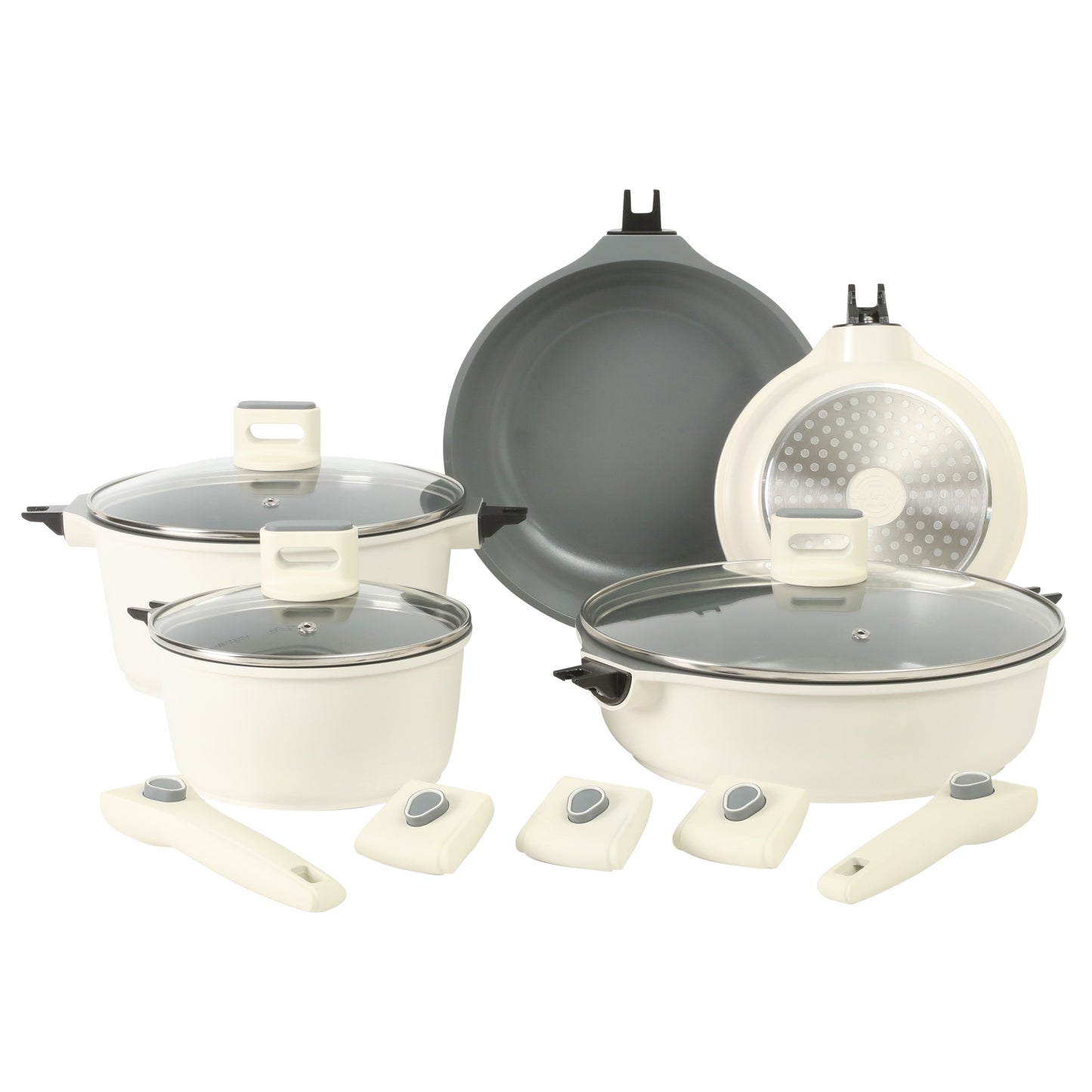 Sur La Table Kitchen Essentials 13 Piece Detachable Handle Pots and Pans Premium PFA Free Premium Ceramic Induction Cookware Set