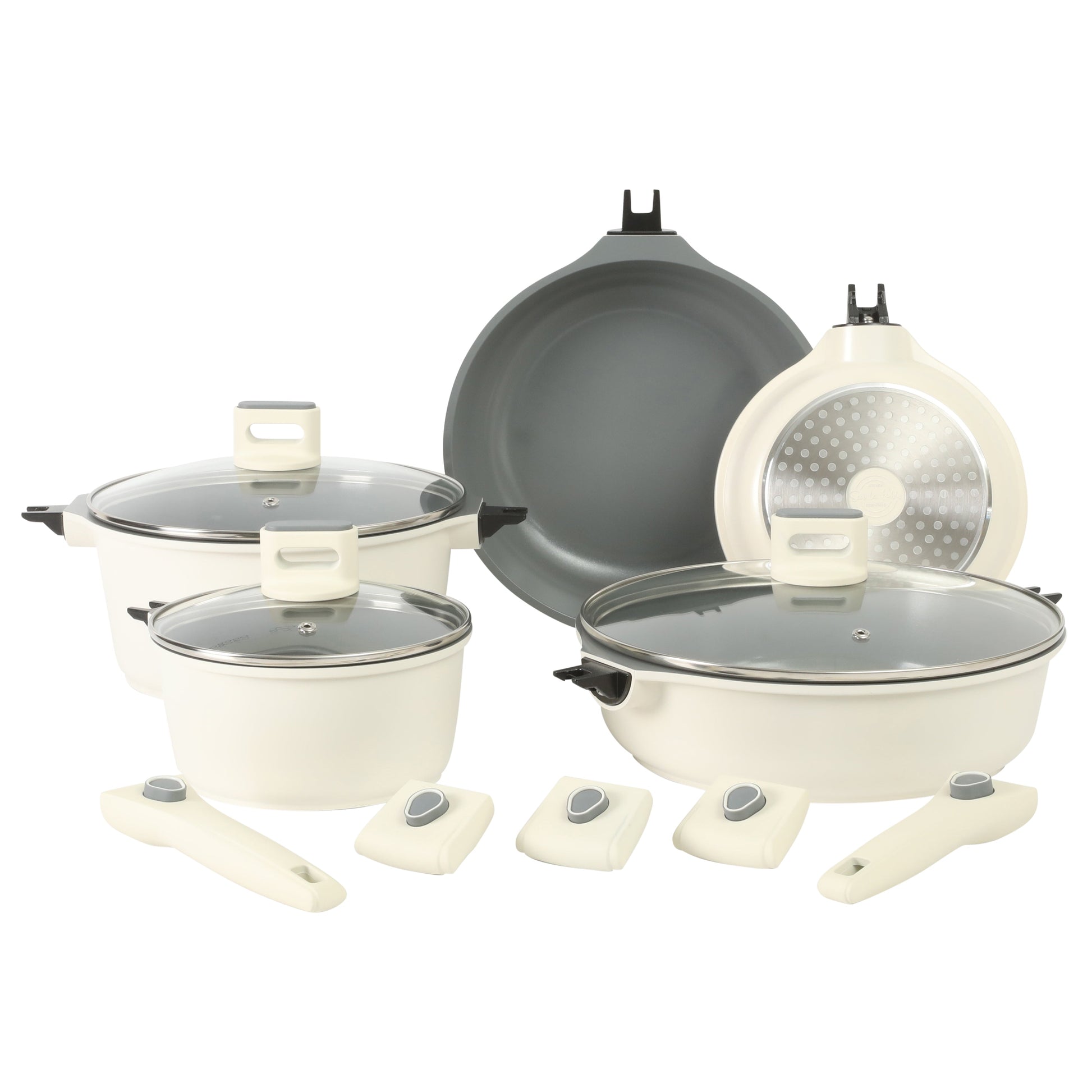 Sur La Table Kitchen Essentials 13 Piece Detachable Handle Pots and Pans Premium PFA Free Premium Ceramic Induction Cookware Set