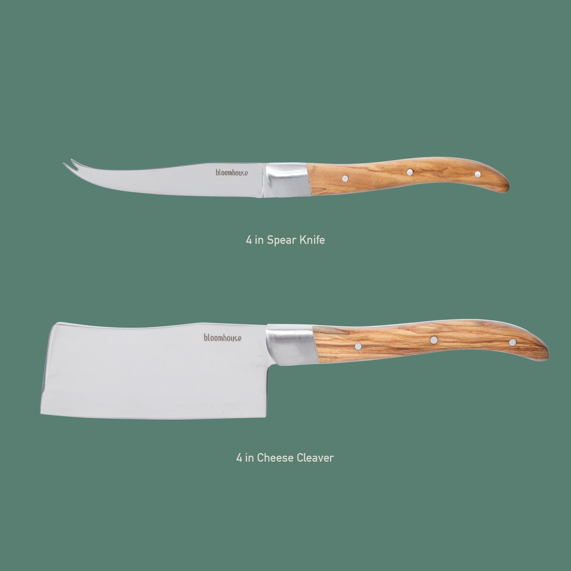 Bloomhouse 2-Piece German Steel Cheese Knife Set with Olive Wood Handles – Artisan Soft & Hard Cheese Knives for Charcuterie, Grazing Boards & Entertaining