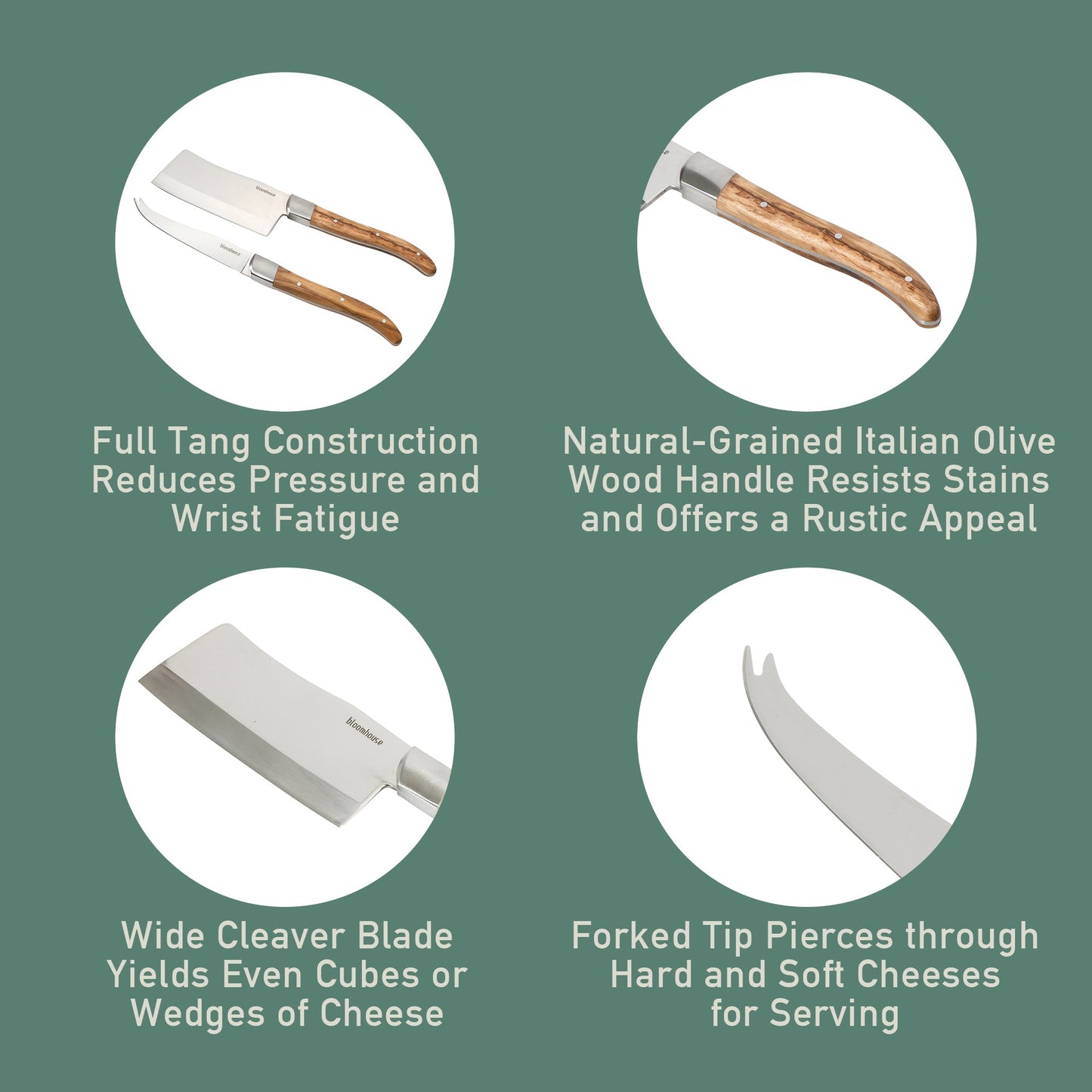 Bloomhouse 2-Piece German Steel Cheese Knife Set with Olive Wood Handles – Artisan Soft & Hard Cheese Knives for Charcuterie, Grazing Boards & Entertaining