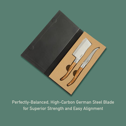 Bloomhouse 2-Piece German Steel Cheese Knife Set with Olive Wood Handles – Artisan Soft & Hard Cheese Knives for Charcuterie, Grazing Boards & Entertaining