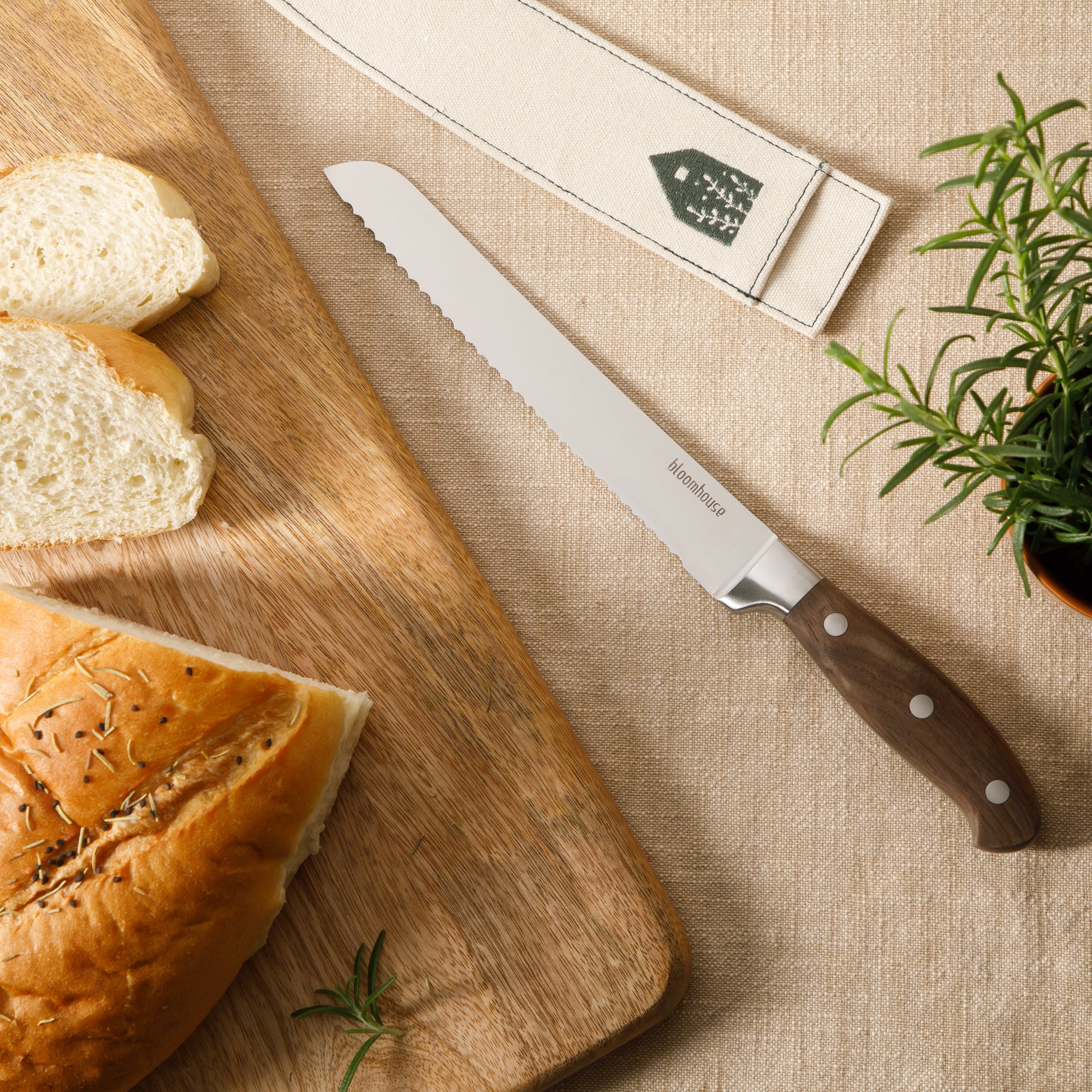 Bloomhouse 8 Inch German Steel Bread Knife W/ Walnut Wood Forged Handle