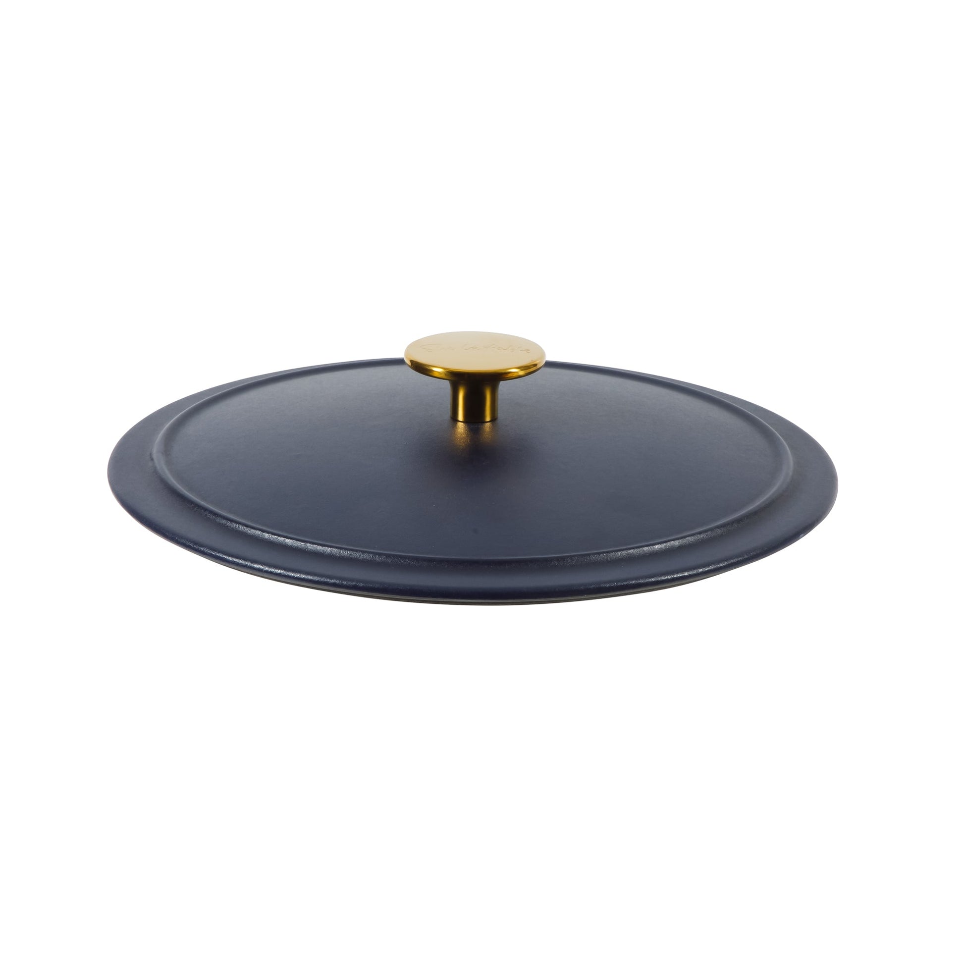 Sur La Table Kitchen Essentials 4-Piece Enameled Cast Iron Stackable Cookware Set, 5.3 Qt Dutch Oven with Lid, Braiser & Grill Pan, Navy Blue, Gold Knob Oven Safe to 500°F, Induction Compatible