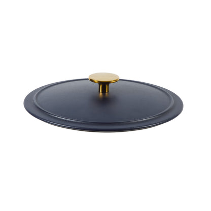 Sur La Table Kitchen Essentials 4-Piece Enameled Cast Iron Stackable Cookware Set, 5.3 Qt Dutch Oven with Lid, Braiser & Grill Pan, Navy Blue, Gold Knob Oven Safe to 500°F, Induction Compatible