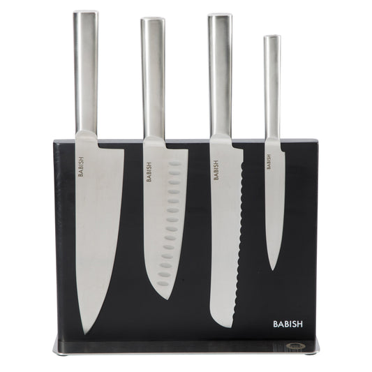 Babish 5 Piece 1.4116 German Steel Magnetic Knife Block Set  Babish 5-Piece Forged Kitchen Knife Block Set – 1.4116 German Steel Cutlery with Magnetic Knife Holder – Professional Chef Knife Set