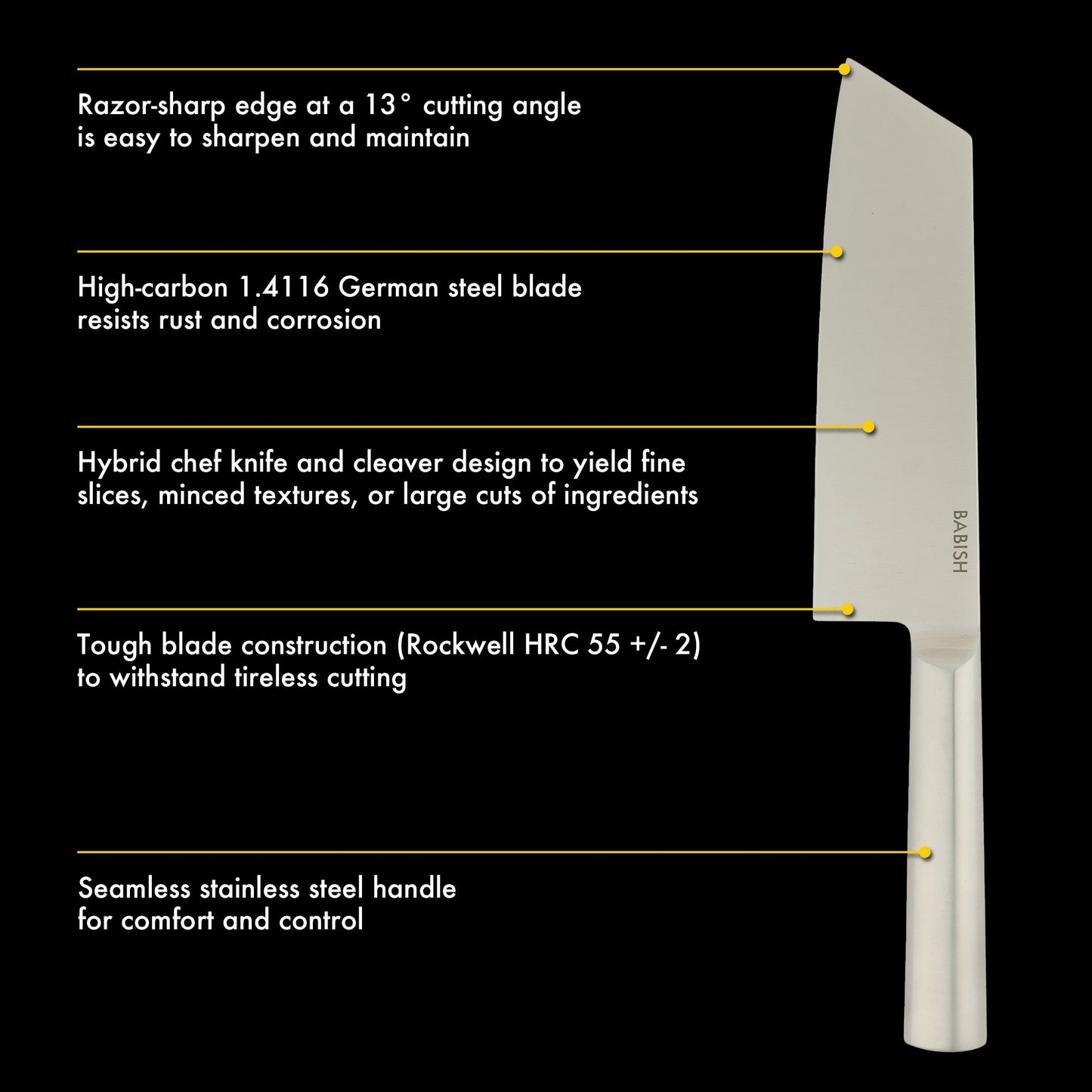 Babish 7.5-Inch Clef Knife – High-Carbon 1.4116 German Steel Kitchen Knife, Chef & Cleaver Hybrid for Chopping, Slicing & Prep, Full-Tang, Razor Sharp, Ergonomic Design
