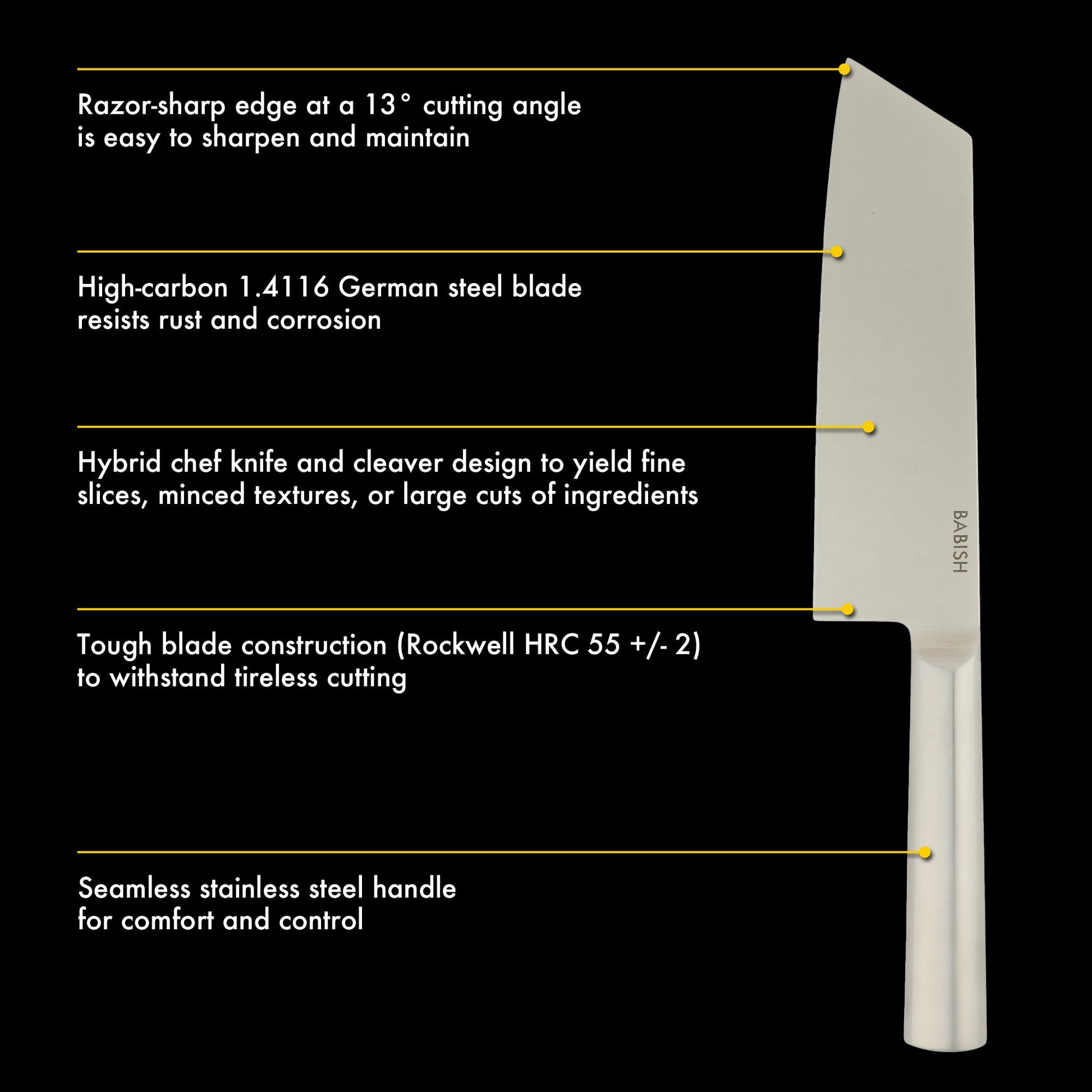 Babish 7.5-Inch Clef Knife – High-Carbon 1.4116 German Steel Kitchen Knife, Chef & Cleaver Hybrid for Chopping, Slicing & Prep, Full-Tang, Razor Sharp, Ergonomic Design