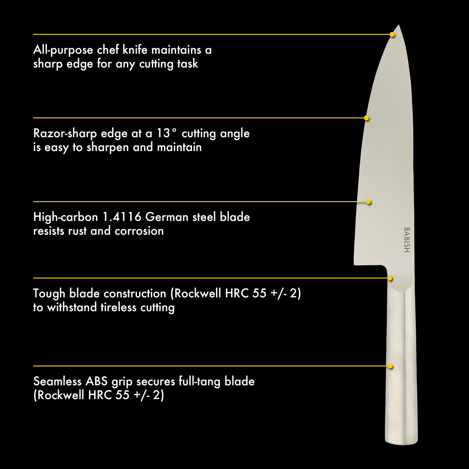 Babish 8-Inch Chef Knife – High-Carbon 1.4116 German Steel Kitchen Knife, Full-Tang Razor Sharp Chef’s Blade for Chopping, Slicing, Dicing & Everyday Prep