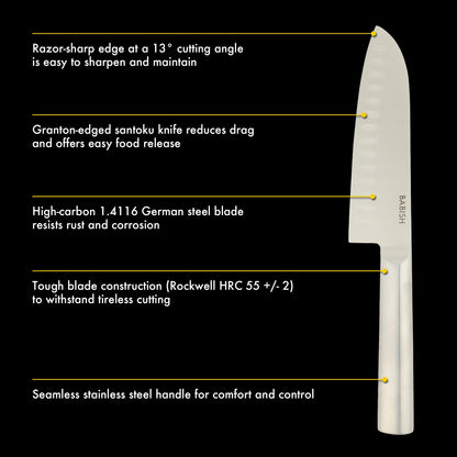 Babish 6.5-Inch Santoku Knife – High-Carbon 1.4116 German Steel Kitchen Knife, Full-Tang Razor Sharp Blade for Chopping, Slicing, Dicing & Precision Prep