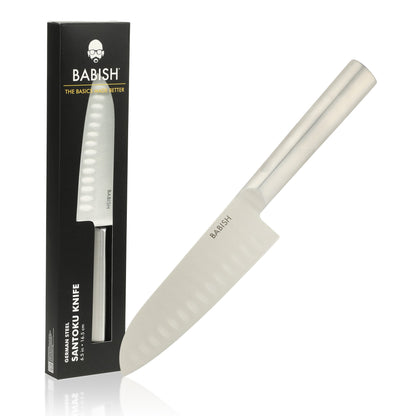 Babish 6.5-Inch Santoku Knife – High-Carbon 1.4116 German Steel Kitchen Knife, Full-Tang Razor Sharp Blade for Chopping, Slicing, Dicing & Precision Prep