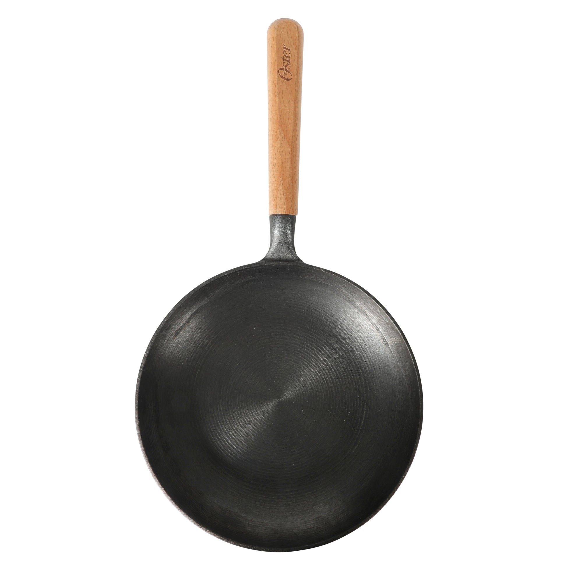 Oster Platinum Flintfield 9.5 Inch Pre-Seasoned Cast Iron Skillet with Wood Handle, Natural Nonstick Lightweight Cast Iron Frying Pan for Searing, Sautéing & Everyday Cooking
