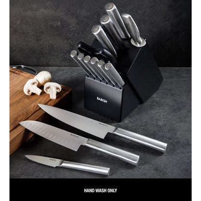 Babish High-Carbon 1.4116 German Steel 15 Piece Full Tang Forged Cutlery Kitchen Knife Block Set - Stainless Steel