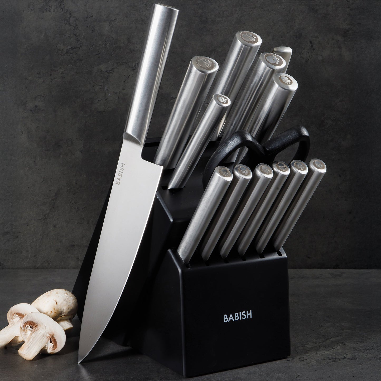 Babish High-Carbon 1.4116 German Steel 15 Piece Full Tang Forged Cutlery Kitchen Knife Block Set - Stainless Steel