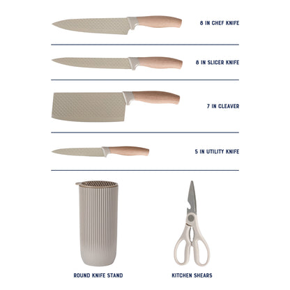 Oster Gunderson 6-Piece Kitchen Knife Block Set. Stainless Steel Kitchen Knife Set