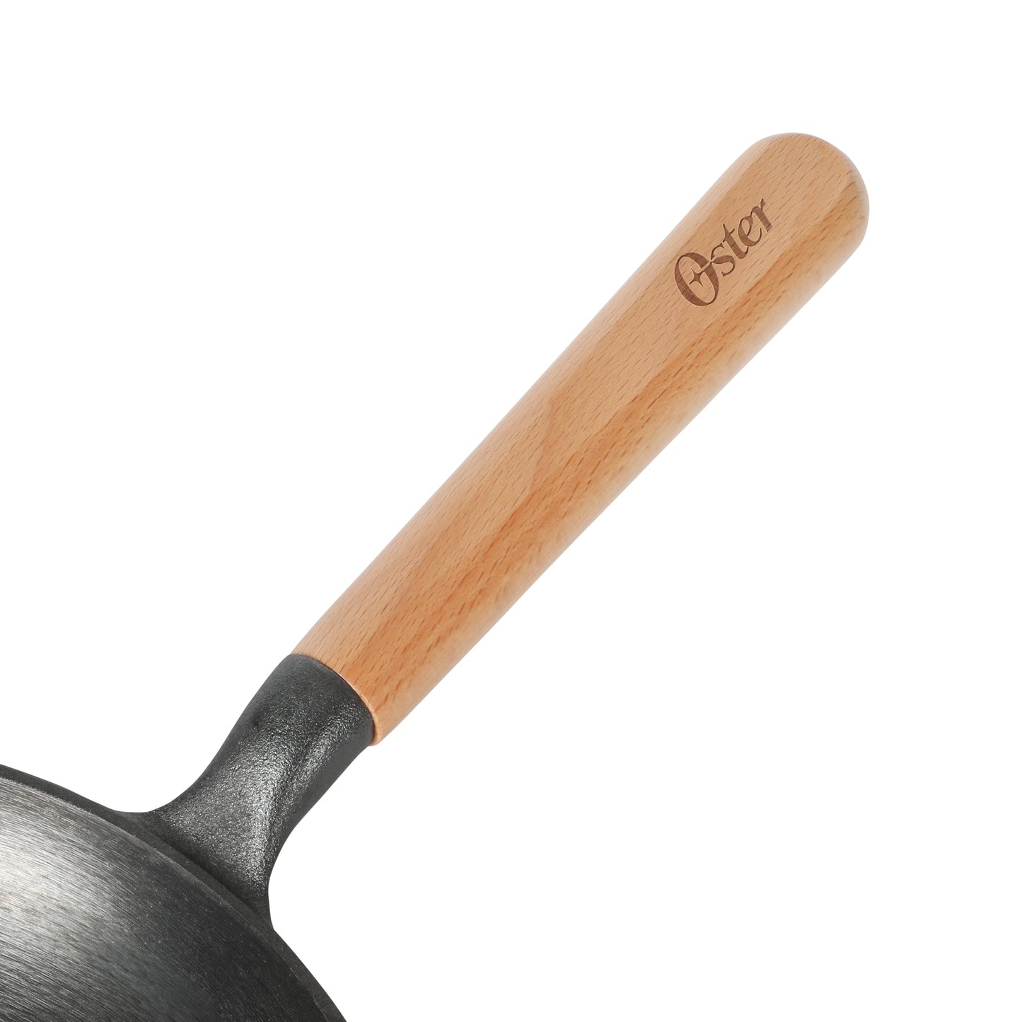 Oster Platinum Flintfield 9.5 Inch Pre-Seasoned Cast Iron Skillet with Wood Handle, Natural Nonstick Lightweight Cast Iron Frying Pan for Searing, Sautéing & Everyday Cooking