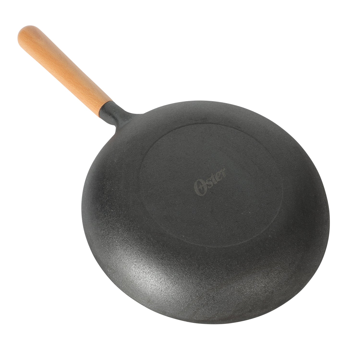 Oster Platinum Flintfield 9.5 Inch Pre-Seasoned Cast Iron Skillet with Wood Handle, Natural Nonstick Lightweight Cast Iron Frying Pan for Searing, Sautéing & Everyday Cooking